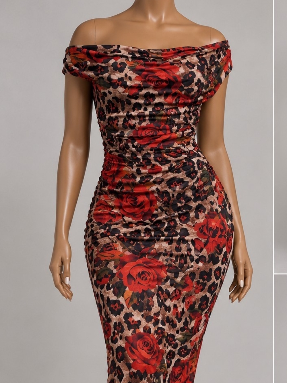 Red Rose Leopard Print Bodycon Dress